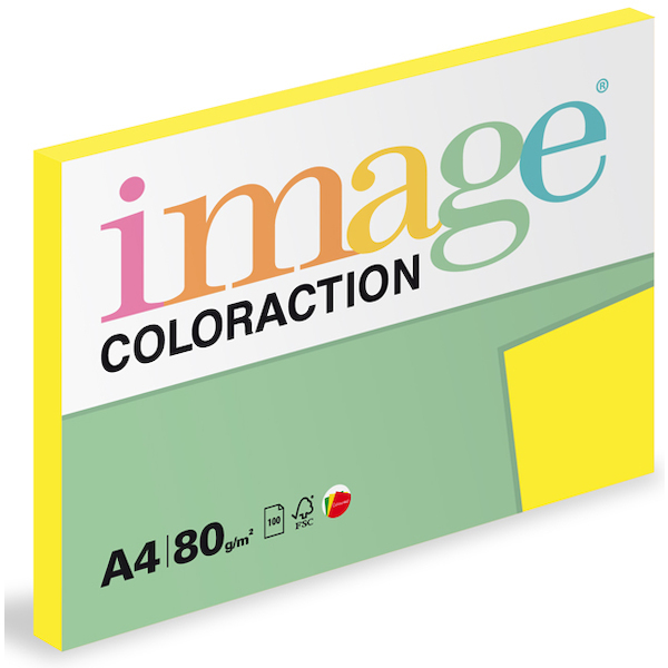 Barevný papír Image Coloraction A4 80g reflexní žlutá 100 ks 119115