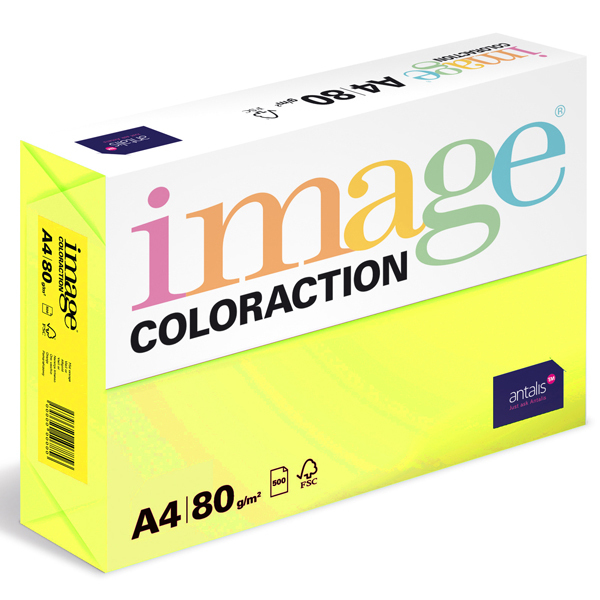 Barevný papír Image Coloraction A4 80g reflexní žlutá 500 ks 119114