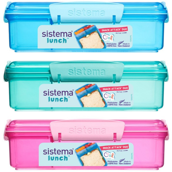 Box na svačinu Sistema 2-oddělené přihrádky 975ml mix barev 949795