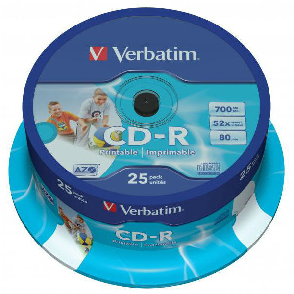 CD-R Verbatim DataLife Plus 700MB printable 52x cake box 25ks 146056