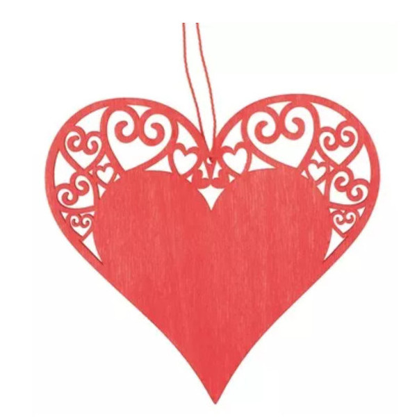 Dřevěná dekorace Srdce 10cm červené 947015