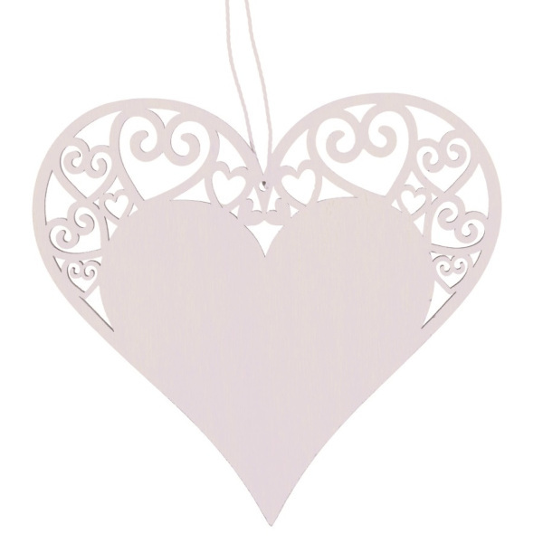Dřevěná dekorace Srdce 12cm bílé 947014