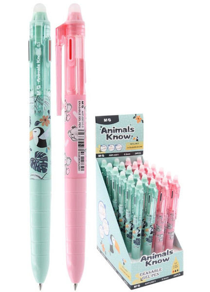 Gumovací pero 3-barevné M&G Animal Know 0,5 mm 948441