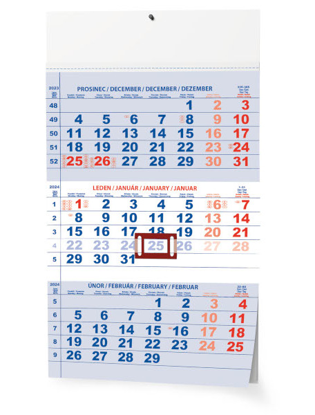 Nástěnný kalendář Tříměsíční A3 (s mezinárodními svátky) modrý 187827