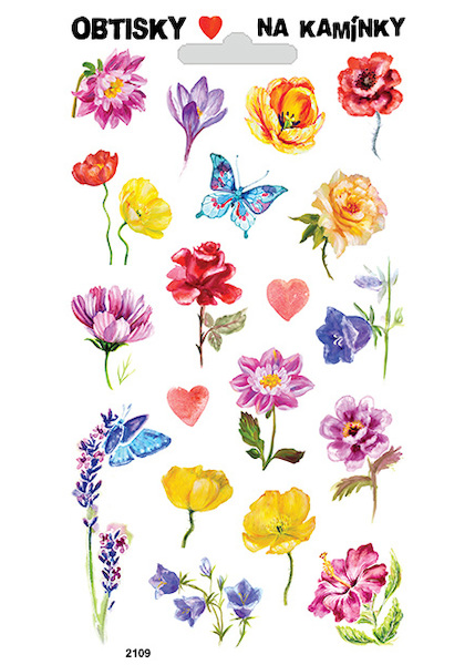 Obtisky na kamínky kytky a motýlci 308020