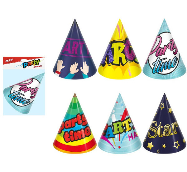 Papírové barevné párty kloboučky 6ks Mix 3 942145