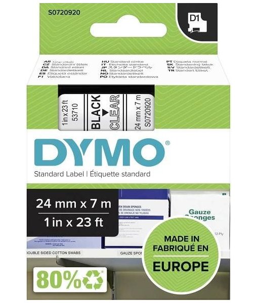 Páska DYMO polyester D1 24mm x 7m, černá na čiré 154000
