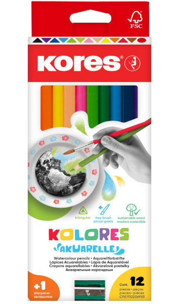 Kores Akuarelle pastelky 12ks trojhranné 929543