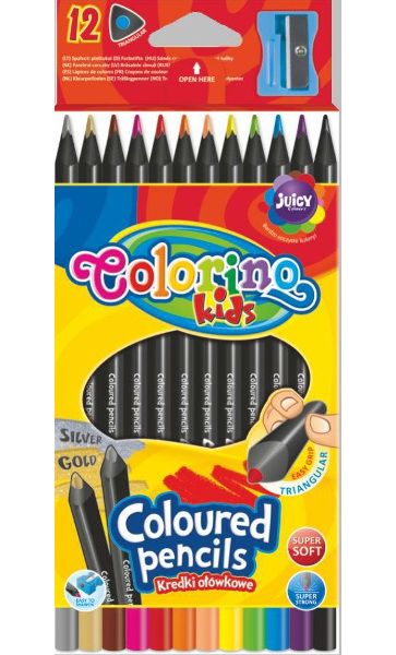Pastelky Colorino trojhranné černé 12ks + ořezávatko 305895