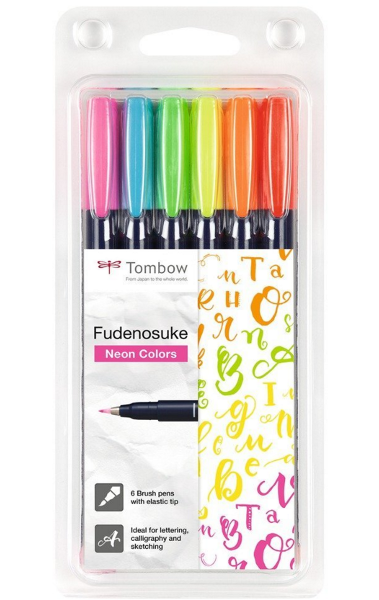 Sada na kaligrafii Fudenosuke BRUSH PEN Neon 6ks 941409