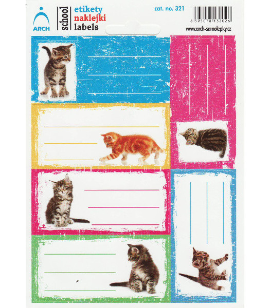 Samolepky etikety na sešity Kočky kocky