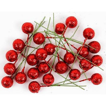 Dekorační ovoce Cesmína 12mm červené glittrové
