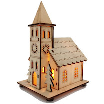Kostel dřevěný s LED světlem 9,5x8x10cm