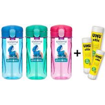 Láhev Quick Flip Top s brčkem 520 ml Sistema® Hydrate™ mix + balení lepidel UHU STIC