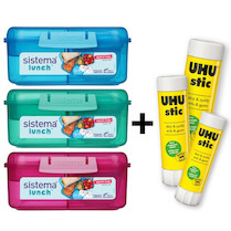 Lunch Tříkomorová krabička s nádobou na jogurt a 2 tácky 1,25 litru, mix barev + balení lepidel