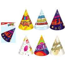 Papírové barevné párty kloboučky 6ks Mix 6