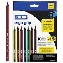 Pastelky MILAN Ergo Grip trojhranné 10 ks + ořezávátko