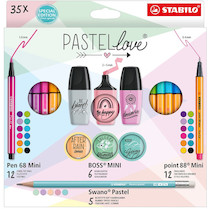 Sada STABILO pastelky, linery, fixy a zvýrazňovače pastel 35 ks