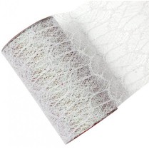 Stuha síťovaná s glitrem 15cm x2,7m bílá