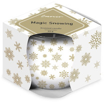 Svíčka sklo 70x62mm vonná Magic Snowing bílo-zlatá