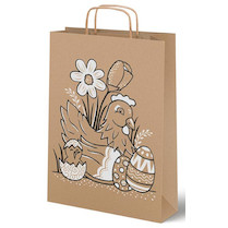 Taška papírová hnědá s uchem Slepička 22x28x10cm