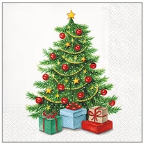 Ubrousky vánoční třívrstvé stromeček s dárky 33x33cm