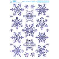 Vánoční okenní dekorace Vločky modré s glitry 25x35cm