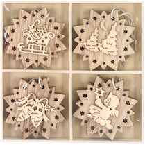 Vánoční ozdoby dřevěné set vločka 12ks