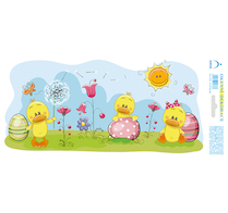 Velikonoční okenní folie  Kačenky v kvítí 35x16cm