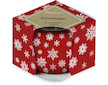 Svíčka sklo 70x62mm vonná Magic Snowing červeno-bílá