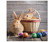 Velikonoční ubrousky s obrázky králíčků, kraslic a košíku 