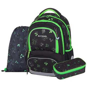 Batoh školní Oxy Next Green cubes sada