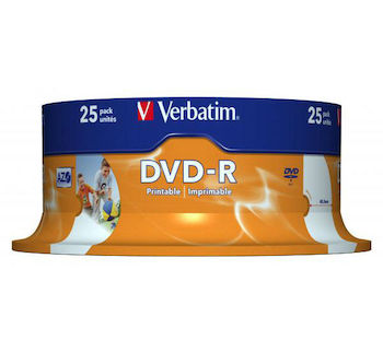 DVD-R Verbatim 4,7GB 16x printable cake box 25ks