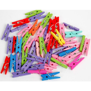 Kolíčky dřevěné barevné mini 50ks