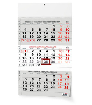 Nástěnný kalendář Tříměsíční A3 (s mezinárodními svátky) černý