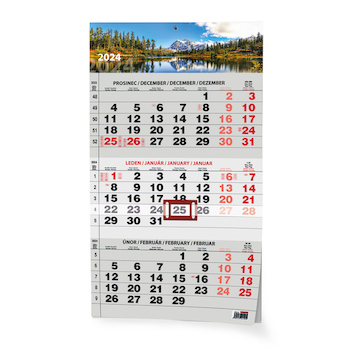 Nástěnný kalendář Tříměsíční A3 (s mezinárodními svátky) černý Příroda 2024