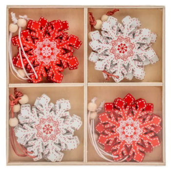 Ozdoby dřevěné set Vločky 12ks 