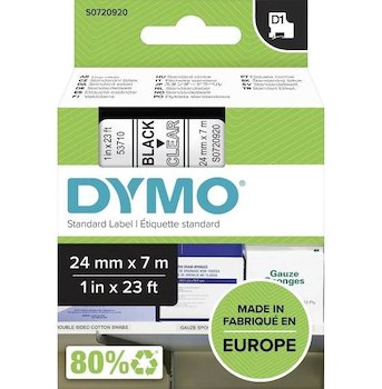 Páska DYMO polyester D1 24mm x 7m, černá na čiré