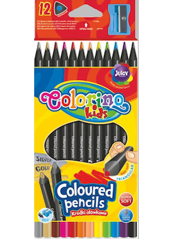Pastelky Colorino trojhranné černé 12ks + ořezávatko