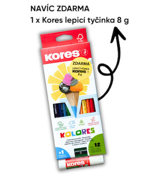Pastelky Kolores 12ks trojhranné + lepidlo 8g
