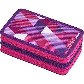 Penál třípatrový plný Růžové kostky