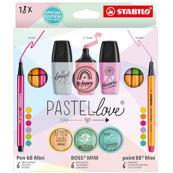 Sada STABILO pastelky, linery, fixy a zvýrazňovače pastel 18 ks