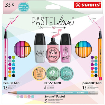 Sada STABILO pastelky, linery, fixy a zvýrazňovače pastel 35 ks