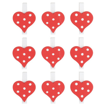 Srdíčko dřevěné na kolíčku 3 cm 9 ks červené