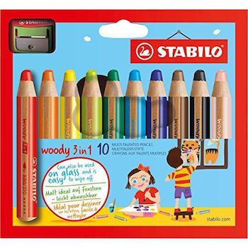 Stabilo woody 3in1 pastelky 10ks + ořezávátko