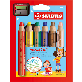 Stabilo woody 3in1 pastelky 6ks + ořezávátko