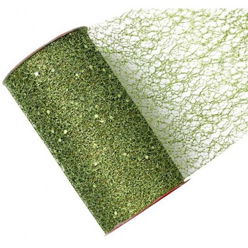 Stuha síťovaná s glitrem 15cm x2,7m zelená