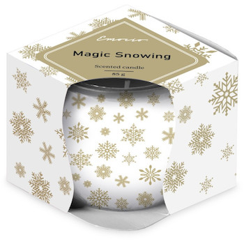 Svíčka sklo 70x62mm vonná Magic Snowing bílo-zlatá
