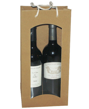 Taška kartonová na víno přírodní 2 lahve