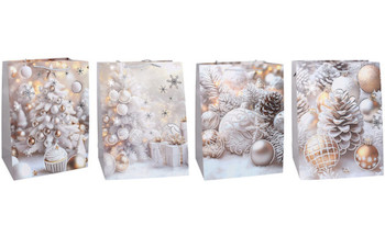 Taška papírová 26x32x10cm M bílo-zlatá mix